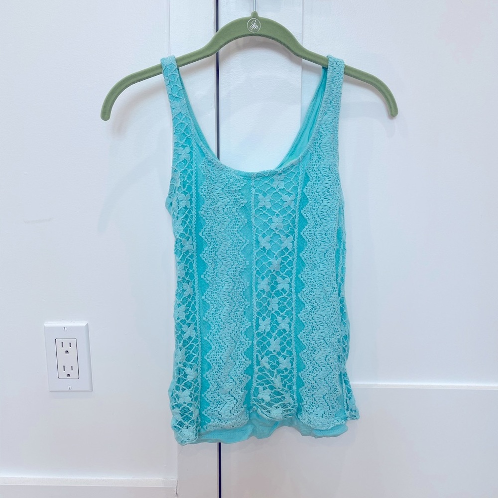 Teal blue lace tank top